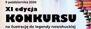 Grafika. Z lewej strony czarny napis: 9 października 2020 XI edycja konkursu na ilustrację do legendy nowohuckiej. Z prawej strony kredki różnego koloru. Ułożone jedna pod drugą, z końcówkami zwróconymi w lewą stronę. Całość na pastelowym tle.