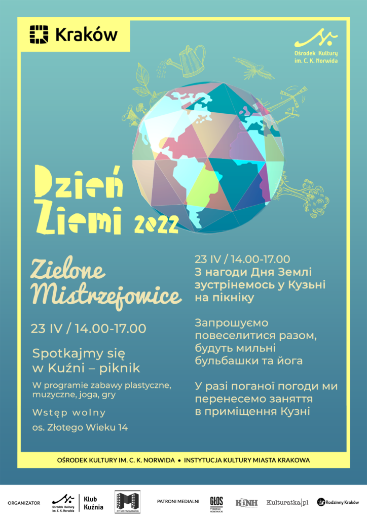 KK - Dzień ziemi - A3 (2) Plakat zielony, kula ziemska w kolorach.