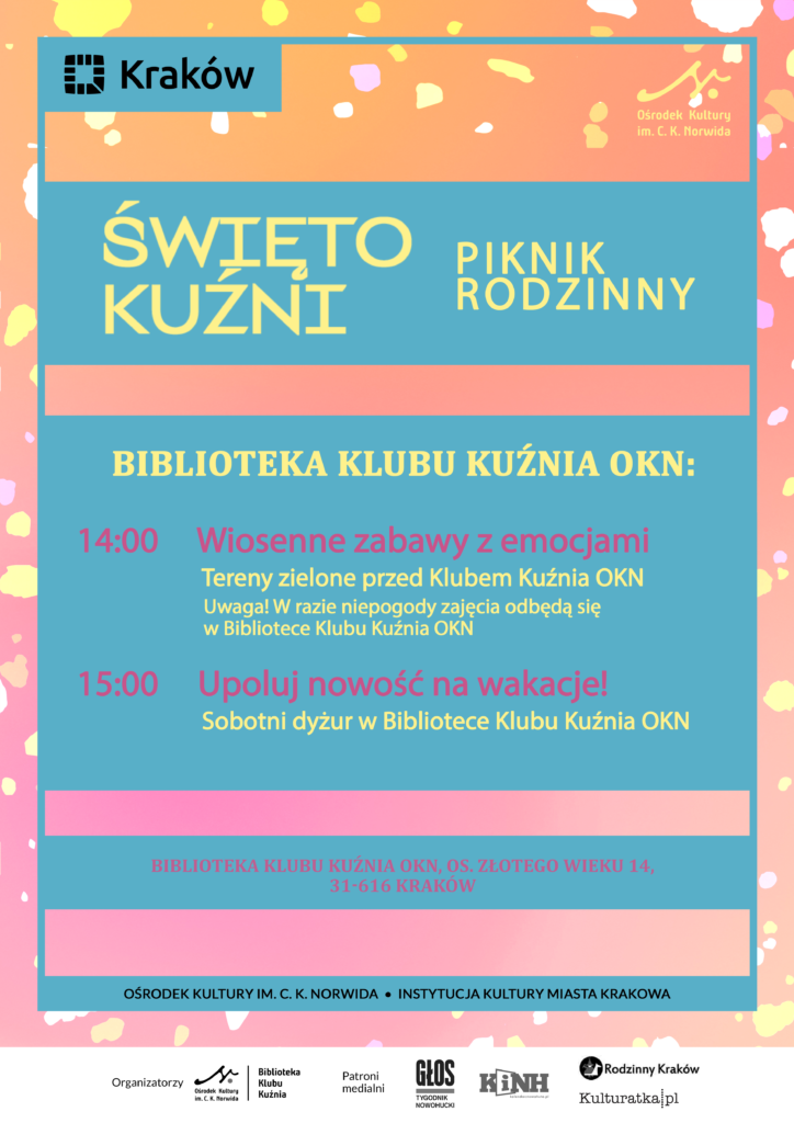 BKK - Święto Kuźni - A3 Niebieskie pasy na tle pomarańczowo-różowym. Święto kuźnia. Piknik rodzinny.