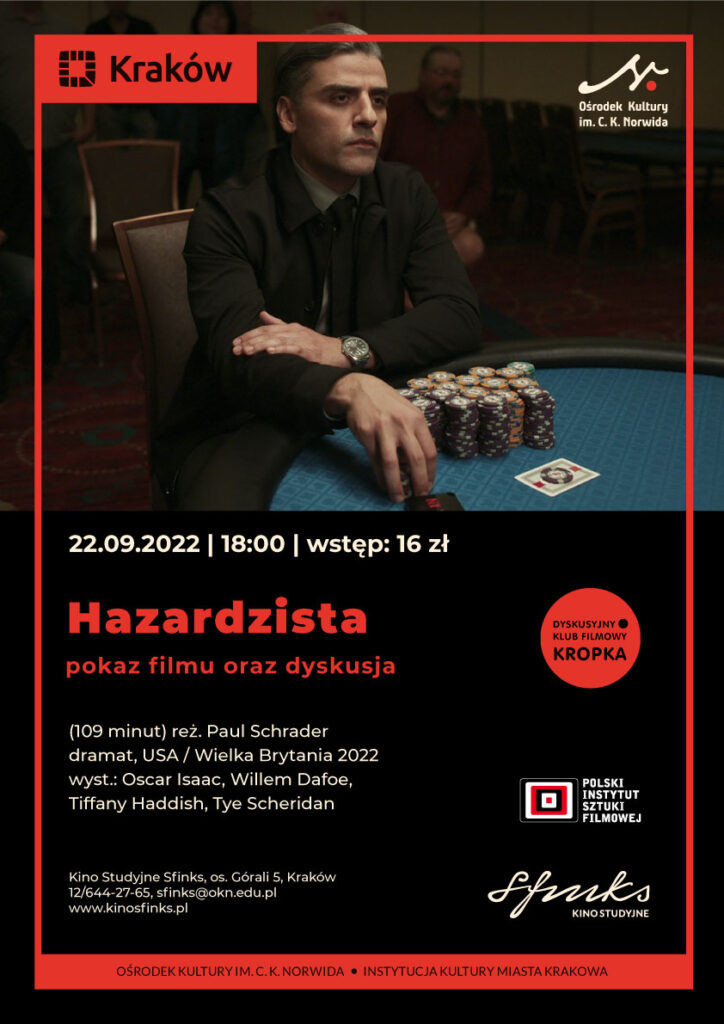 hazardzista-a3 Plakat. Zdjęcie mężczyzny, przed nim żetony do gry.