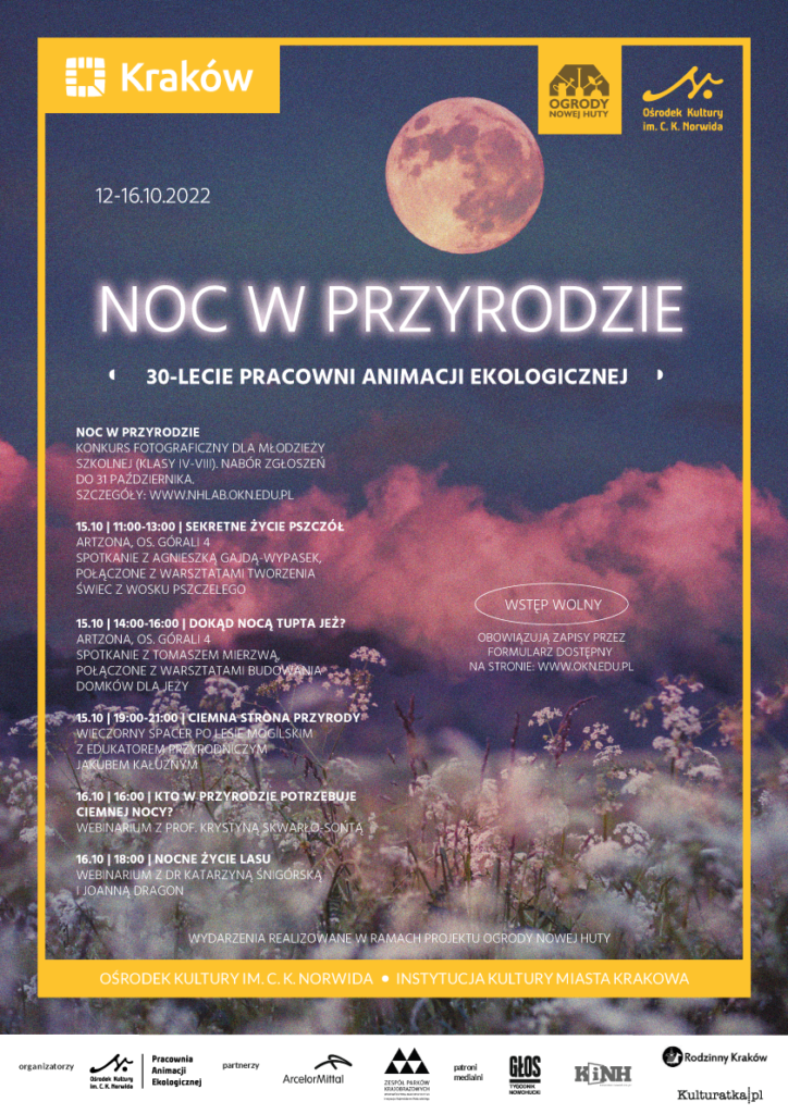30-LECIE-ANIMACJI-EKOLOGICZNEJ_-zapisy-do-31-paź Plakat "Romantycznej Nocy Poezji w Nowej Hucie"