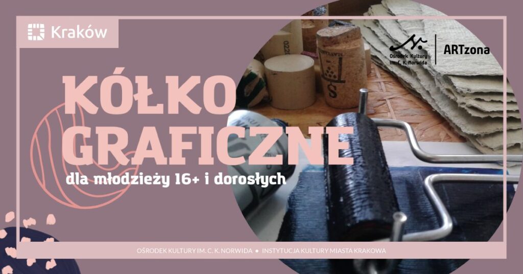 kolko-graficzne Przybory graficzne: wałek, atrament na stole. Kółko graficzne dla młodzieży od szesnastego roku życia i dorosłych.
