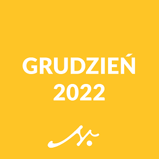 KALENDARZ_STRONA WWW_DZIAŁY_AWATAR_NHLABGRUDZIEN22 Biały napis "grudzień 2022" na żółtym tle. Kalendarz wydarzeń na miesiąc grudzień 2022.