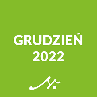 Biały napis "grudzień 2022" na zielonym tle. Kalendarz wydarzeń na miesiąc grudzień 2022.