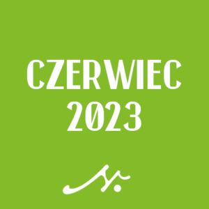 Biały napis czerwiec 2023, poniżej logo ośrodka kultury norwida na zielonym tle.